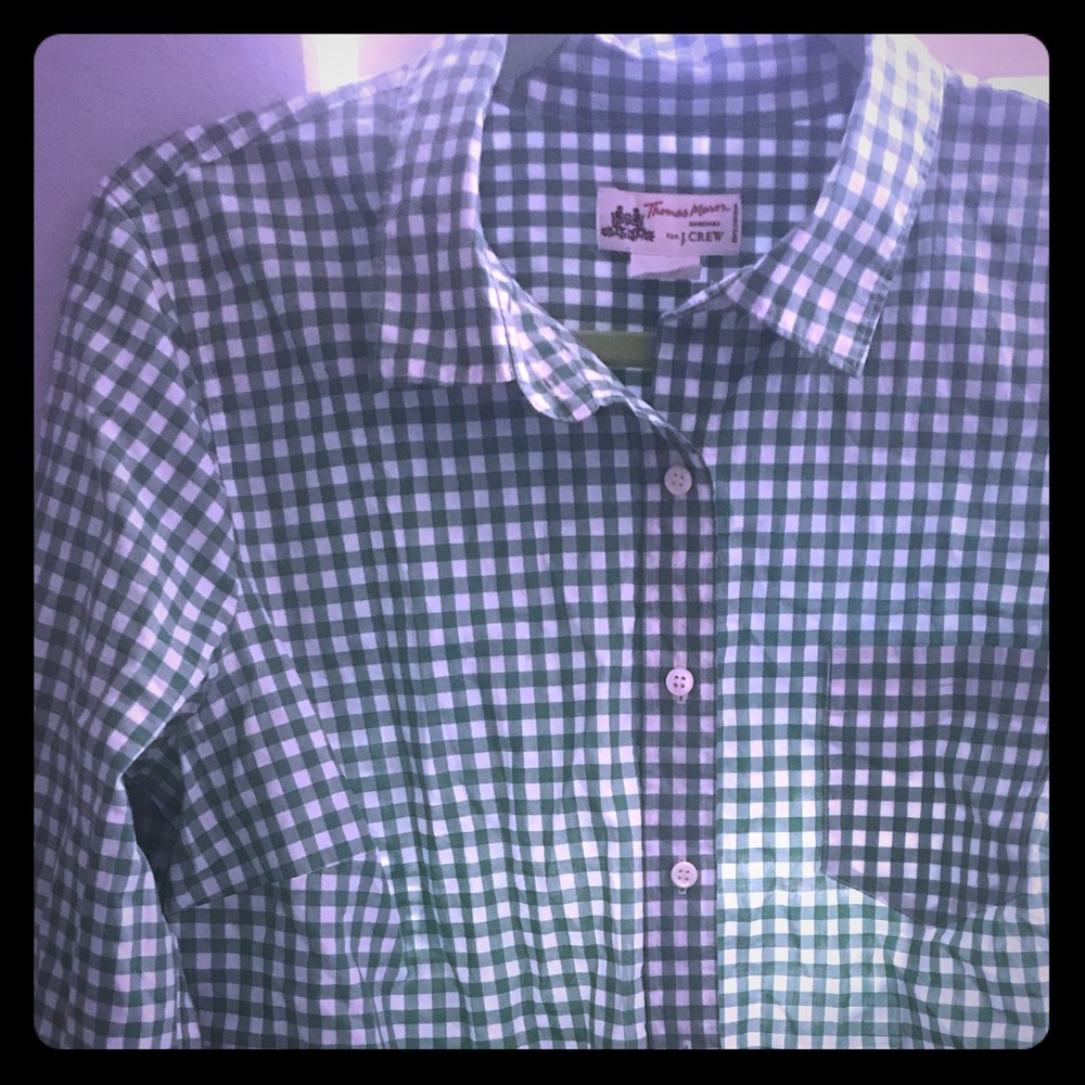 JCrew Thomas Mason Green Gingham Check long sleeve